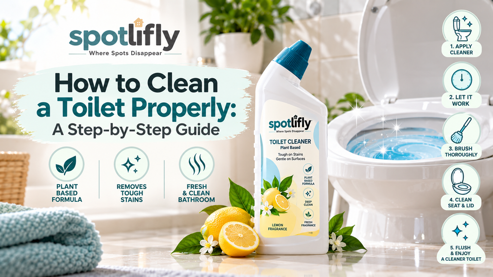 Spotlifly plant-based toilet cleaner for cleaning toilet bowls, removing tough stains and maintaining a fresh, clean bathroom