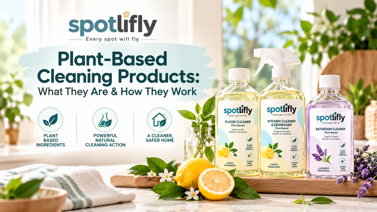 Spotlifly plant-based cleaning products for floor, kitchen and bathroom cleaning with plant-based ingredients for everyday home cleaning