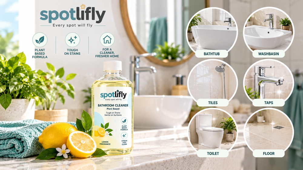 Spotlifly plant-based bathroom cleaner for cleaning bathtubs, washbasins, bathroom tiles, taps, toilets and floors