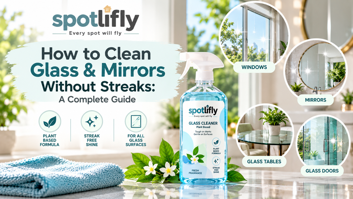 Spotlifly plant-based glass cleaner for streak-free cleaning of windows, mirrors, glass tables and glass doors